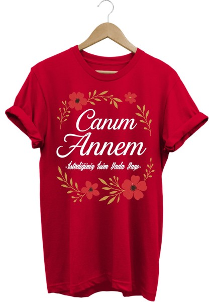 Anneler Günü Hediyesi Kırmızı Özel Tasarım Kişiselleştirilebilir %100 Pamuk Kadın T-Shirt