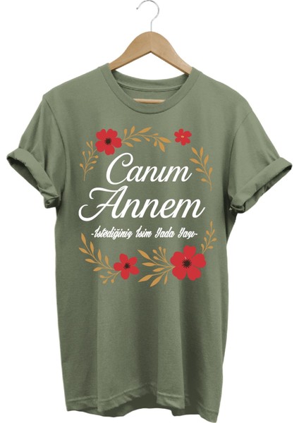 Anneler Günü Hediyesi Haki Özel Tasarım Kişiselleştirilebilir %100 Pamuk Kadın T-Shirt