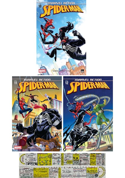 Marvel Action Spider Man 10-11-12. Ciltler Çizgi Roman Seti + Mat. Öğreten Cetvel
