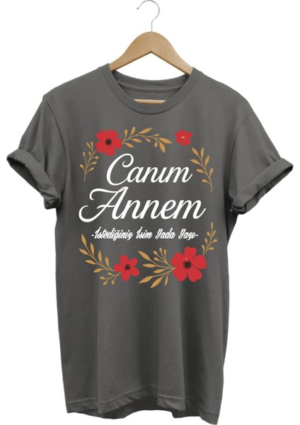 Anneler Günü Hediyesi Antrasit Özel Tasarım Kişiselleştirilebilir %100 Pamuk Kadın T-Shirt