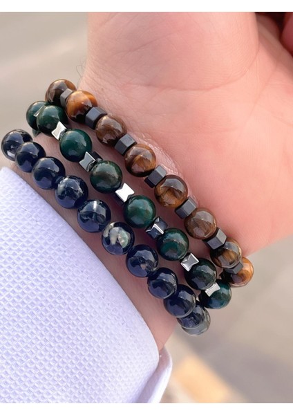 Nursaat 3 Lü Özel Tasarım Unisex Doğal Taş Bileklik Çakra, Turkuaz, Yeşim, Akik ve Sitrin Taşları 02 fiyatları