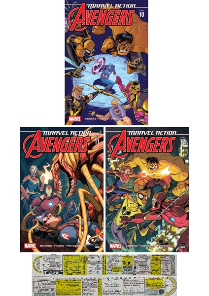 Marvel Action Avengers 10-11-12. Ciltler Çizgi Roman Seti + Mat. Öğreten Cetvel