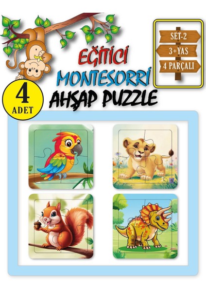 Çocuklar Için Ahşap Türkçe 4 Lü Set Eğitici Öğretici Yapboz Puzzle Set-2