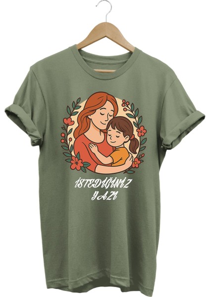 Anneler Günü Temalı Haki Özel Tasarım Kişiselleştirilebilir %100 Pamuk Kadın T-Shirt