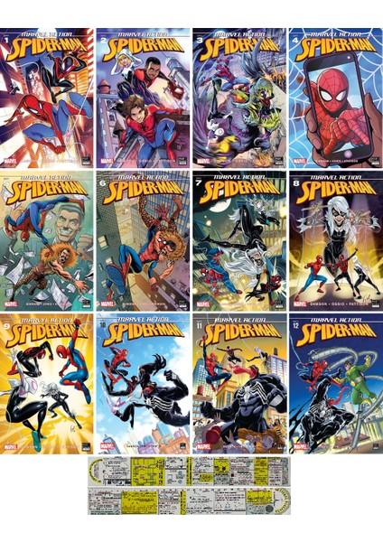 Marvel Action Spider Man 12 Cilt Çizgi Roman Seti + Mat. Öğreten Cetvel