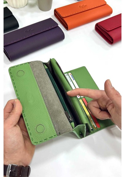 Hilton Mint Yeşil Hakiki Deri Örgü Detaylı Kadın Cüzdan fiyatları