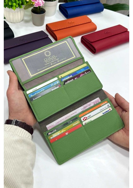 Hilton Mint Yeşil Hakiki Deri Örgü Detaylı Kadın Cüzdan modelleri