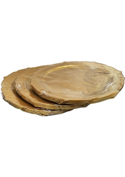 Davet Parti Sunum Doğum Günü Altın Renkli Sert Plastik Mika Tabak - 22 cm . -6 Adetlik 3 Paket