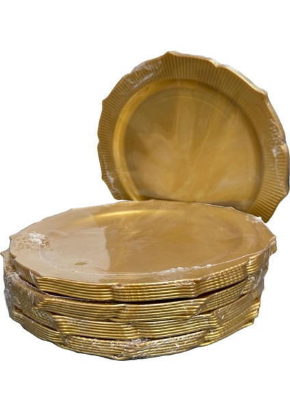 Davet Parti Sunum Doğum Günü Altın Renkli Sert Plastik Mika Tabak - 22 cm . -6 Adetlik 5 Paket