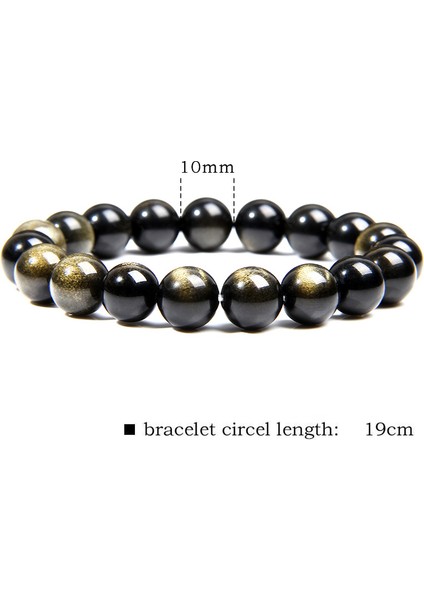 23CM Tarzı 10 mm Yüksek Doğal Siyah Turmalin Obsidiyen Boncuk Bilezik Moda Cz Metal Kare Şanslı Bilezik Takı Kadın Erkek Hediyeler (Yurt Dışından)