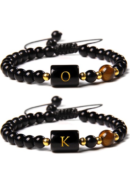 D Siyah Halat Örgü Bilezik Kadın Erkek 26 Harfli Taç Bileklik Fengshui Siyah Oniks Agat Doğal Kaplan Gözü Taş Boncuk Bilezik Juwelo (Yurt Dışından) fiyatları