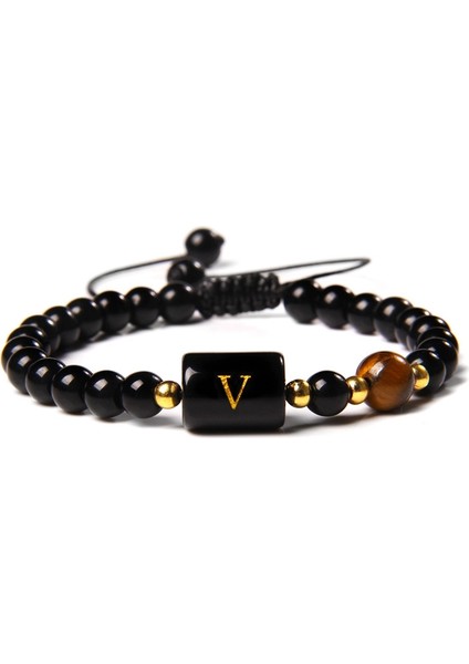 D Siyah Halat Örgü Bilezik Kadın Erkek 26 Harfli Taç Bileklik Fengshui Siyah Oniks Agat Doğal Kaplan Gözü Taş Boncuk Bilezik Juwelo (Yurt Dışından) modelleri