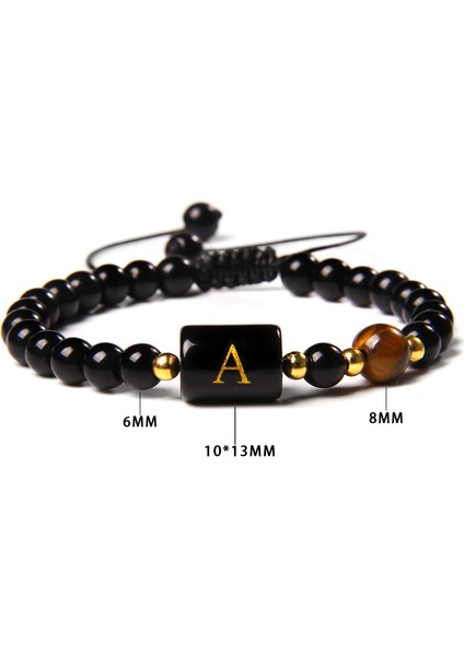 D Siyah Halat Örgü Bilezik Kadın Erkek 26 Harfli Taç Bileklik Fengshui Siyah Oniks Agat Doğal Kaplan Gözü Taş Boncuk Bilezik Juwelo (Yurt Dışından) fırsatları