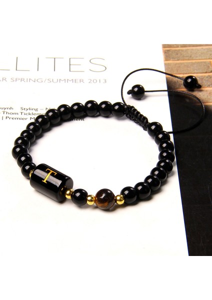 D Siyah Halat Örgü Bilezik Kadın Erkek 26 Harfli Taç Bileklik Fengshui Siyah Oniks Agat Doğal Kaplan Gözü Taş Boncuk Bilezik Juwelo (Yurt Dışından) indirimleri