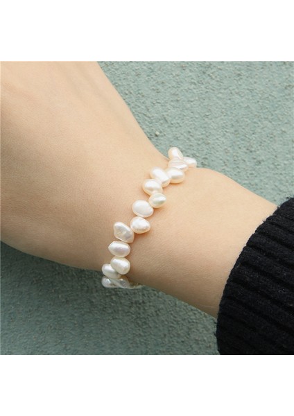 19CM Tarzı No.20 Boyutu Doğal Tatlısu Incileri Bilezik Kadın Браслет El Yapımı Beyaz Barok Inciler Boncuklu Elastik Bilezik Erkek Moda Takı (Yurt Dışından) indirimleri