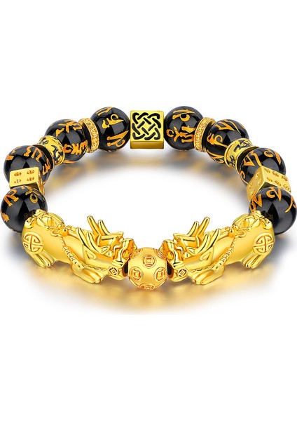 20CM Tarzı No.12 Boyutu Fengshui Altın Rengi Pixiu Unicorn Obsidyen Boncuk Bilezik Şanslı Zenginlik Kadınlar Trendi Takı Kelime Atasözü Bilezik (Yurt Dışından) modelleri