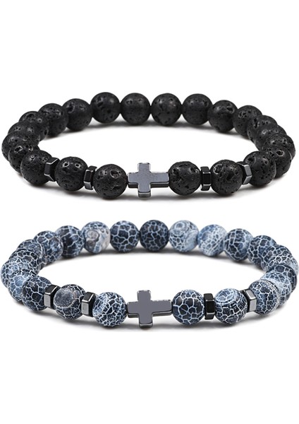 Mor Yıpranmış 8mm Boncuklar Haç Hematit Bilezik ve Bilezikler Doğal Siyah Lav Taşı Charm Bilezik Kadın ve Erkekler Için Yoga Takı Pulseras Hombre (Yurt Dışından) fiyatları