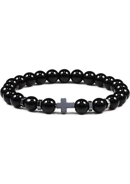 Mor Yıpranmış 8mm Boncuklar Haç Hematit Bilezik ve Bilezikler Doğal Siyah Lav Taşı Charm Bilezik Kadın ve Erkekler Için Yoga Takı Pulseras Hombre (Yurt Dışından) indirimleri