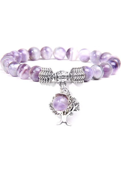 23CM Tarzı Rüya Ametisti Kadın Bilezikler Erkek Şans Doğal Kaplan Gözü Taşlı Hayat Ağacı Bilezikleri Reiki Şifa Enerjisi Mala Yoga Bilezik Takı (Yurt Dışından)