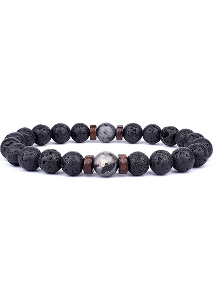 23CM Tarzı No.6 Boyutu Erkekler Için Lava Difüzör Bilezik Doğal Ay Taşı Boncuklu Tibet Buddha Bileklik Volkanik Taş Çakra Bilezik Erkek Takı Hediye (Yurt Dışından)