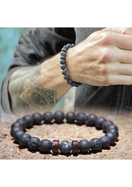 23CM Tarzı No.6 Boyutu Erkekler Için Lava Difüzör Bilezik Doğal Ay Taşı Boncuklu Tibet Buddha Bileklik Volkanik Taş Çakra Bilezik Erkek Takı Hediye (Yurt Dışından)
