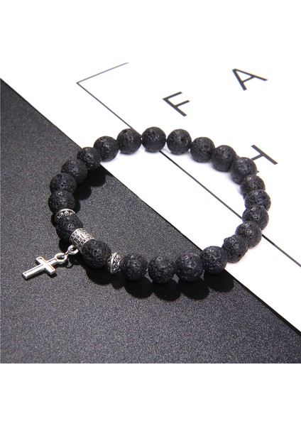 21CM Tarzı Tip 7 Doğal Siyah Oniks Boncuk Bilezik Moda Volkanik Lav Taşlı Dini Haç Kolye Bilezik Kadın Erkek Yoga Takı Için (Yurt Dışından) indirimleri