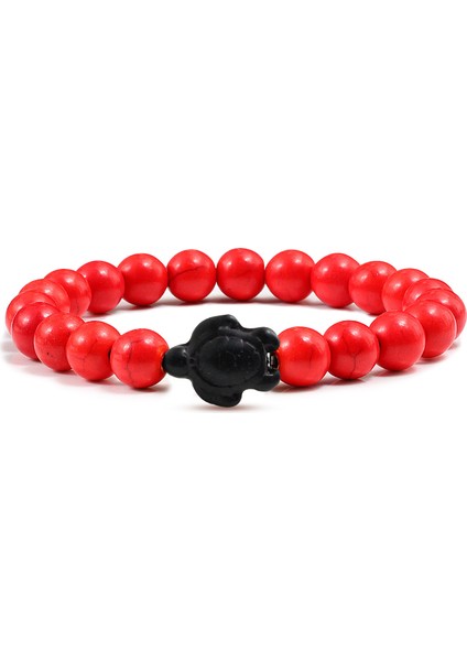 Kırmızı Siyah Moda Yaz Deniz Kaplumbağa Boncuk Bilezik Şanslı Doğal Taş Elastik Strand Bilezik Kadın Erkek El Zinciri Takı (Yurt Dışından)