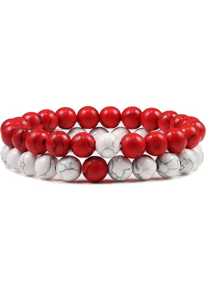 Kırmızı Sıcak ve Erkek Kaplan Gözü Boncuklu Bilezikler Klasik Doğal Lav Taşı Beyaz ve Siyah Yinyang Çift Mesafe Bileklik Kadınlar Için (Yurt Dışından)