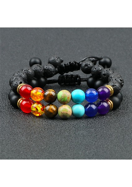 Lav-Mor Erkek Kadın 8mm Doğal Boncuklu Bilezik Lav Taşı 7 Çakra Ayarlanabilir Örme Halat Zincir Yoga Çift Bilezik Bilezikler Takı (Yurt Dışından) fiyatları