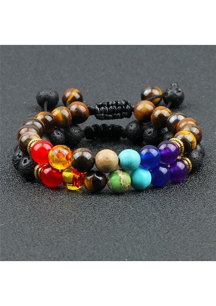 Lav-Mor Erkek Kadın 8mm Doğal Boncuklu Bilezik Lav Taşı 7 Çakra Ayarlanabilir Örme Halat Zincir Yoga Çift Bilezik Bilezikler Takı (Yurt Dışından) modelleri