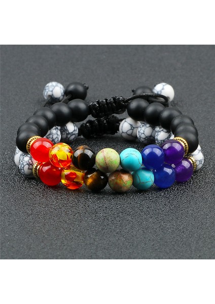 Lav-Mor Erkek Kadın 8mm Doğal Boncuklu Bilezik Lav Taşı 7 Çakra Ayarlanabilir Örme Halat Zincir Yoga Çift Bilezik Bilezikler Takı (Yurt Dışından) fırsatları