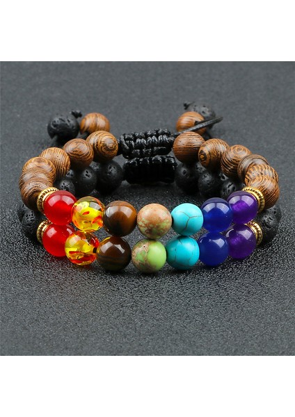 Lav-Mor Erkek Kadın 8mm Doğal Boncuklu Bilezik Lav Taşı 7 Çakra Ayarlanabilir Örme Halat Zincir Yoga Çift Bilezik Bilezikler Takı (Yurt Dışından) indirimleri