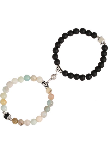 HH0003 Çift Bileklik Doğal Taş 8mm Manyetik Toka En Iyi Arkadaş Sevgiliye Hediye Sevgililer Günü Için Erkek Bileklik 2 Parça (Yurt Dışından) fırsatları