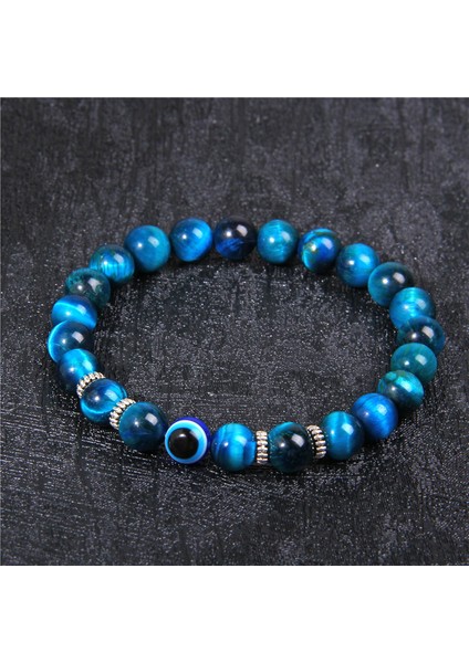 21CM Tarzı 7 Kara Lav Erkek Kadın Şanslı Mavi Yunan Türk Şeytan Kötü Göz Bilezik Takı Erkek Doğal Tibet Lav Kaplan Göz Taşı Bilezik 8mm (Yurt Dışından) indirimleri