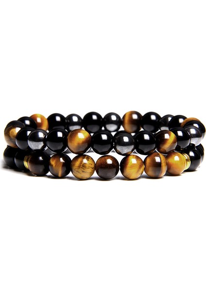 17CM Tarzı NO.126 Beden 2 Adet Erkek Bileklik Taş Boncuk Doğal Taş Siyah Oniks&tiger Gözü&hematit Taşı Bilezik Kadınlar ve Erkekler Için Manyetik Olmayan Bilezik (Yurt Dışından) modelleri