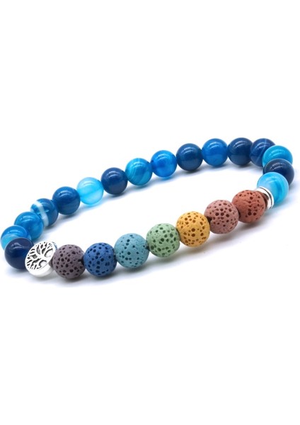 18CM Tarzı x Yaşam Ağacı 8mm Renkli Yedi Çakra Siyah Lav Taşı Bileklik Kendin Yap Aromaterapi Esansiyel Yağ Difüzör Bileklik Yoga Takı (Yurt Dışından)