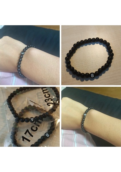 23CM Tarzı T Yeni Moda Ilk Harf Boncuk Bilezikler Mat Siyah Hematit Cam Boncuk Bilezik Harf Kolye Çift Bilezikler Için Kullanım (Yurt Dışından)