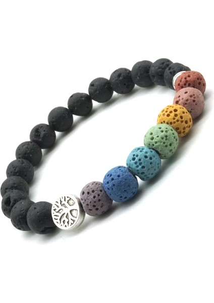 17CM Tarzı P Yaşam Ağacı 8mm Renkli Yedi Çakra Siyah Lav Taşı Bileklik Kendin Yap Aromaterapi Esansiyel Yağ Difüzör Bileklik Yoga Takı (Yurt Dışından)