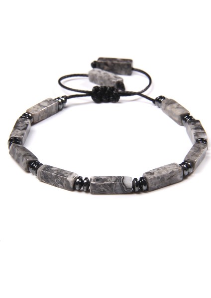 Harita Dikdörtgen Lapis Lazuli Bilezik Erkek Hematit Dilimli Şans Bileklik Homme Siyah Halat Ayarlanabilir Bilezik Takı Kadınlar Pulsera Hediye (Yurt Dışından)