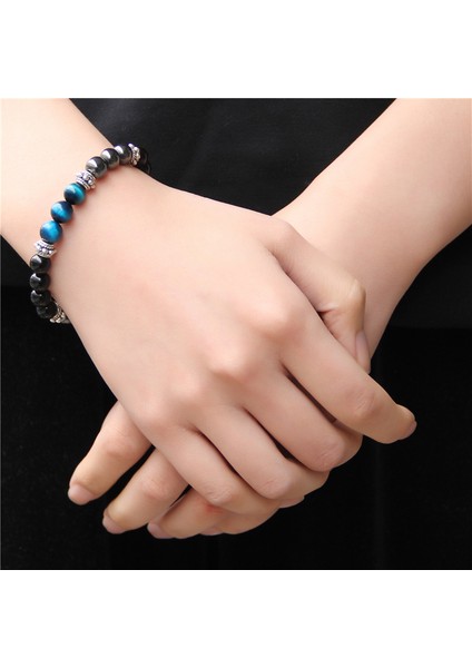 19CM Tarzı NO.132 Beden Doğal Taş Bileklik Erkek Kadın Bilezik Kaplan Gözü Boncuklu Braslet Erkekler ve Kadınlar Için El Yapımı Günlük Takı Hommes Bijoux (Yurt Dışından)