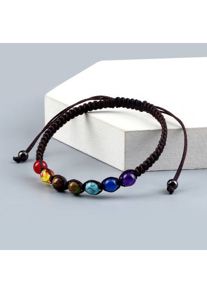 Kahve El Yapımı 7 Çakra Boncuklu Bilezik 6mm Doğal Taş Dize Örgülü Yoga Reiki Şifa Denge Bilezikler & Bilezikler Meditasyon Hediye (Yurt Dışından)