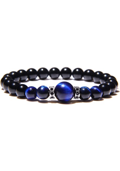 21CM Tarzı Saf Altın Rengi Doğal Taş Bileklik Erkek Kraliyet Mavi Kaplan Gözü Bileklik Sağlıklı Enerji Bileziği Moda Cz Şanslı Siyah Oniks Boncuk Pulsera (Yurt Dışından)