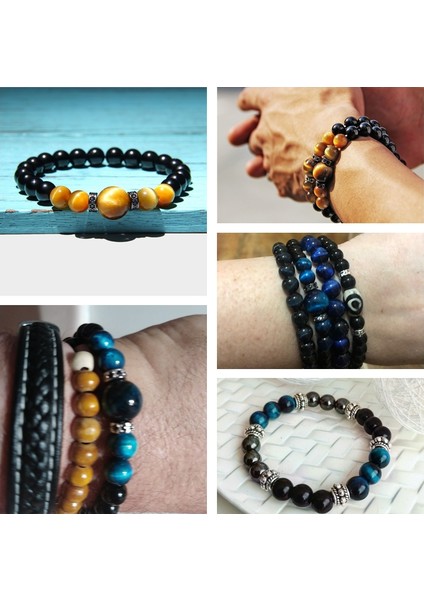 21CM Tarzı Saf Altın Rengi Doğal Taş Bileklik Erkek Kraliyet Mavi Kaplan Gözü Bileklik Sağlıklı Enerji Bileziği Moda Cz Şanslı Siyah Oniks Boncuk Pulsera (Yurt Dışından)