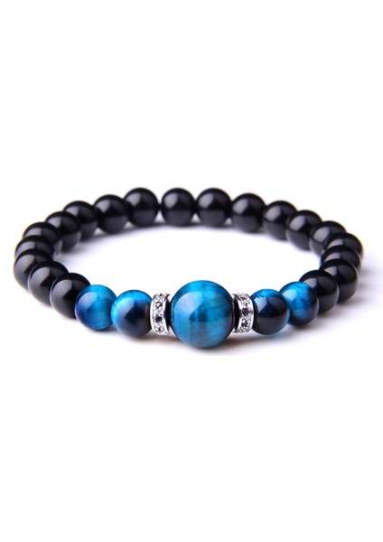 21CM Tarzı Saf Altın Rengi Doğal Taş Bileklik Erkek Kraliyet Mavi Kaplan Gözü Bileklik Sağlıklı Enerji Bileziği Moda Cz Şanslı Siyah Oniks Boncuk Pulsera (Yurt Dışından)