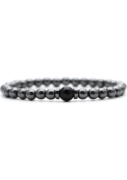 Pürüzsüz Siyah 6 mm Erkekler Için El Yapımı Hematit Bileklik Seti Lüks Kristal Kaplamalı Siyah Boncuklu Obsidyen Bileklik Bileklik Homme Hediye (Yurt Dışından)