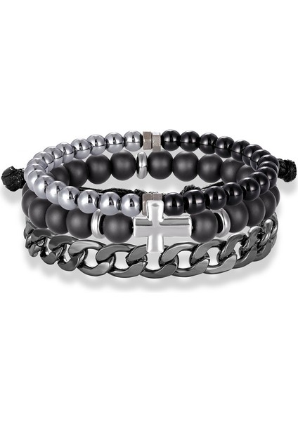 C72 Lüks ve Vintage Mat Hematit Boncuklu Erkek Bileklik Cool Geometri Taş Şans Bileklik Homme Pulseira (Yurt Dışından)