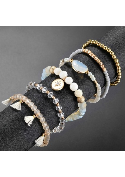 No.25 Boyutu Moda Kristal Boncuklu Elastik Bilezik Seti Kadın Kızlar Popüler Fasetli Cam Inci Boncuklu Püskül Bilezik El Yapımı Takı Hediye (Yurt Dışından) modelleri