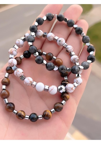 Nursaat 3 Lü Özel Tasarım Unisex Doğal Taş Bileklik Çakra, Turkuaz, Yeşim, Akik ve Sitrin Taşları 04 modelleri