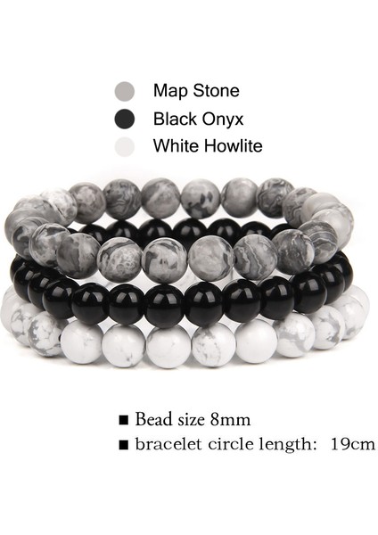 17CM Tarzı 7 Numarayı Ayarla Kadın Erkek Bilezikleri Doğal Taş Boncuk Bilezik Siyah Oniks Rodonit Pembe Kuvars Boncuklu Bilek Takımı Erkek Bilezik Takı (Yurt Dışından)