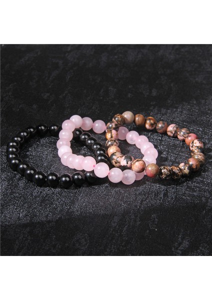 17CM Tarzı 7 Numarayı Ayarla Kadın Erkek Bilezikleri Doğal Taş Boncuk Bilezik Siyah Oniks Rodonit Pembe Kuvars Boncuklu Bilek Takımı Erkek Bilezik Takı (Yurt Dışından) fiyatları